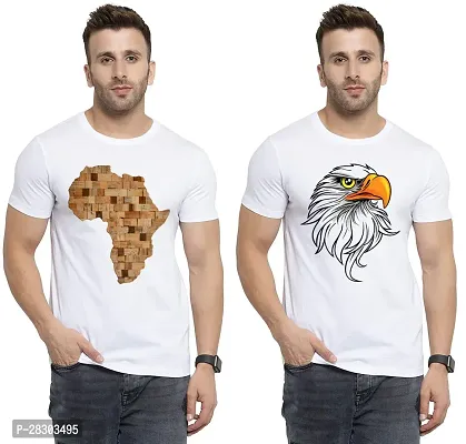 Reliable White Polycotton Printed Round Neck Tees For Men Pack Of 2