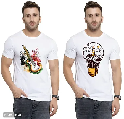 Reliable White Polycotton Printed Round Neck Tees For Men Pack Of 2-thumb0