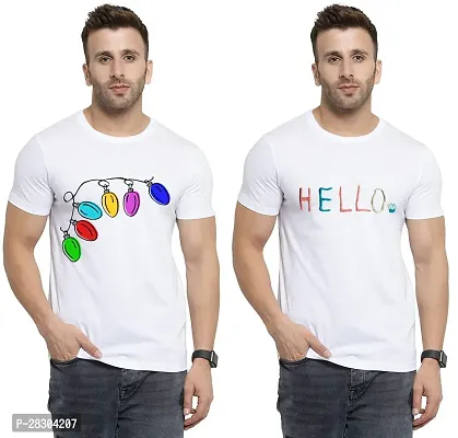 Reliable White Polycotton Printed Round Neck Tees For Men Pack Of 2