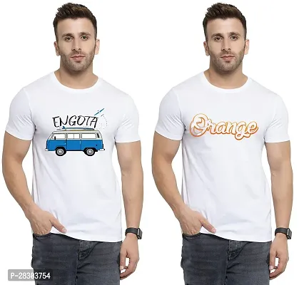 Reliable White Polycotton Printed Round Neck Tees For Men Pack Of 2