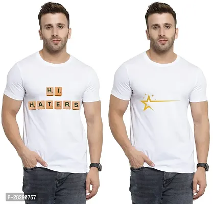 Stylish White Polycotton Half Sleeve Printed Round Neck Tees For Men Pack Of 2