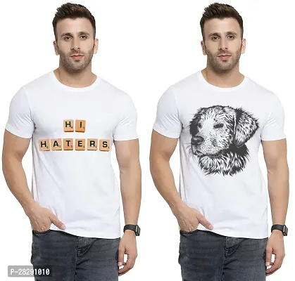 Stylish White Polycotton Half Sleeve Printed Round Neck Tees For Men Pack Of 2-thumb0