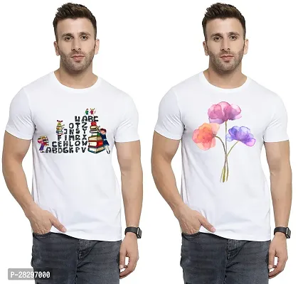 Stylish White Polycotton Printed Round Neck Tees For Men Pack Of 2-thumb0