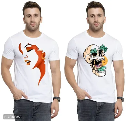 Reliable White Polycotton Printed Round Neck Tees For Men Pack Of 2