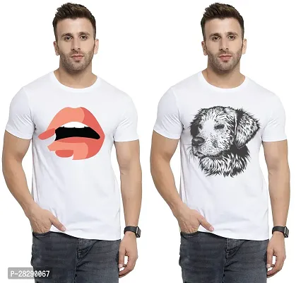 Stylish White Polycotton Half Sleeve Printed Round Neck Tees For Men Pack Of 2