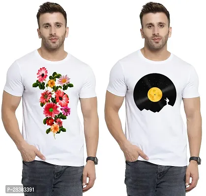 Reliable White Polycotton Printed Round Neck Tees For Men Pack Of 2-thumb0