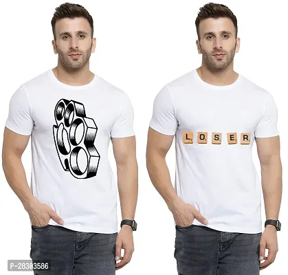 Reliable White Polycotton Printed Round Neck Tees For Men Pack Of 2-thumb0