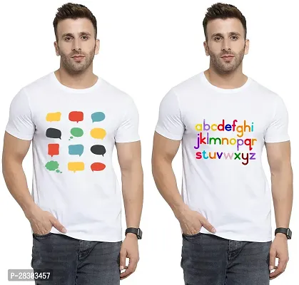 Reliable White Polycotton Printed Round Neck Tees For Men Pack Of 2