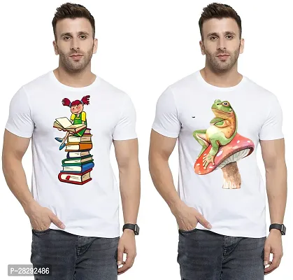 Reliable White Polycotton Printed Round Neck Tees For Men Pack Of 2-thumb0