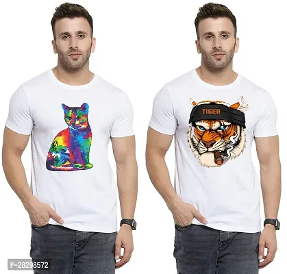 Stylish White Polycotton Printed Round Neck Tees For Men Pack Of 2-thumb0