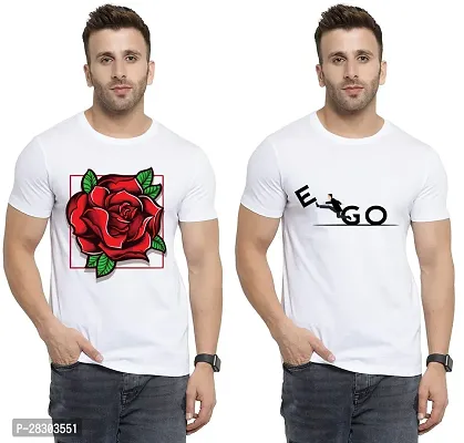 Reliable White Polycotton Printed Round Neck Tees For Men Pack Of 2