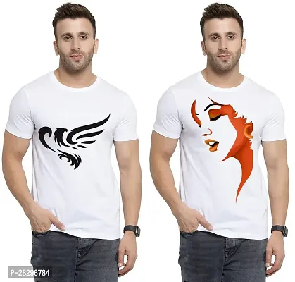 Stylish White Polycotton Half Sleeve Printed Round Neck Tees For Men Pack Of 2-thumb0