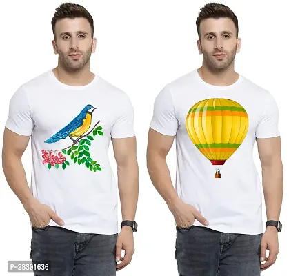 Stylish White Polycotton Half Sleeve Printed Round Neck Tees For Men Pack Of 2-thumb0