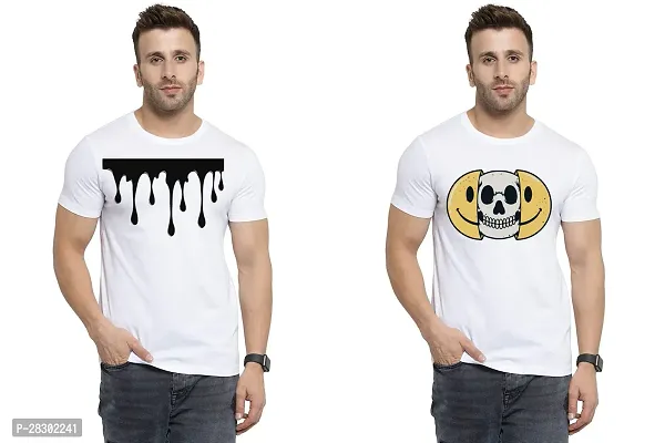 Stylish White Polycotton Half Sleeve Printed Round Neck Tees For Men Pack Of 2-thumb0