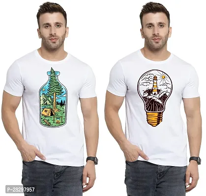 Stylish White Polycotton Printed Round Neck Tees For Men Pack Of 2-thumb0