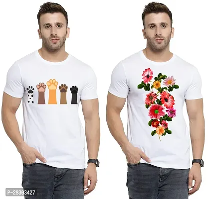 Reliable White Polycotton Printed Round Neck Tees For Men Pack Of 2-thumb0