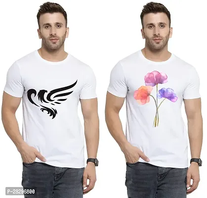 Stylish White Polycotton Half Sleeve Printed Round Neck Tees For Men Pack Of 2