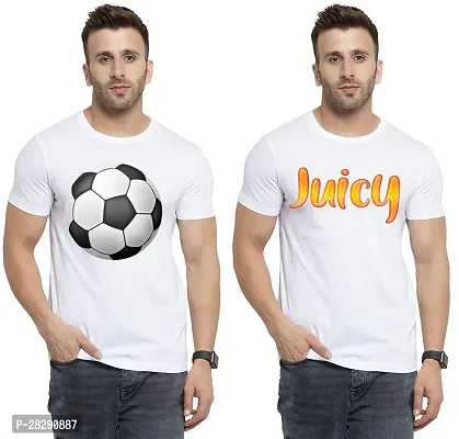 Stylish White Polycotton Half Sleeve Printed Round Neck Tees For Men Pack Of 2-thumb0