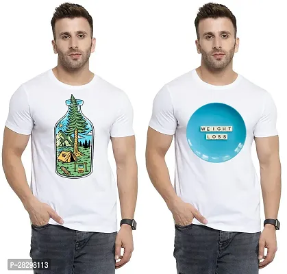 Stylish White Polycotton Printed Round Neck Tees For Men Pack Of 2-thumb0