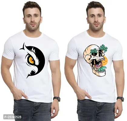 Stylish White Polycotton Half Sleeve Printed Round Neck Tees For Men Pack Of 2