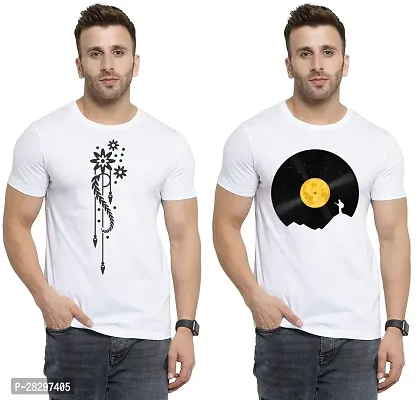 Stylish White Polycotton Printed Round Neck Tees For Men Pack Of 2-thumb0