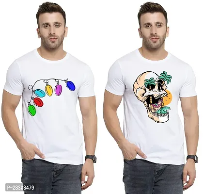 Reliable White Polycotton Printed Round Neck Tees For Men Pack Of 2