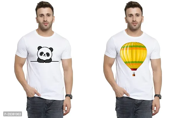 Stylish White Polycotton Half Sleeve Printed Round Neck Tees For Men Pack Of 2-thumb0