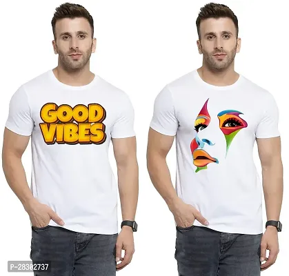 Stylish White Polycotton Half Sleeve Printed Round Neck Tees For Men Pack Of 2-thumb0