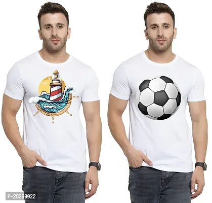 Stylish White Polycotton Half Sleeve Printed Round Neck Tees For Men Pack Of 2