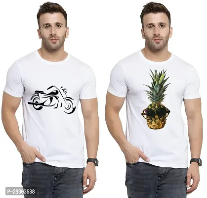 Reliable White Polycotton Printed Round Neck Tees For Men Pack Of 2