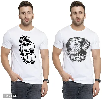 Reliable White Polycotton Printed Round Neck Tees For Men Pack Of 2