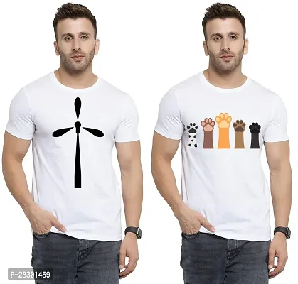 Stylish White Polycotton Half Sleeve Printed Round Neck Tees For Men Pack Of 2