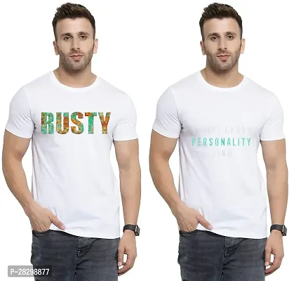 Stylish White Polycotton Half Sleeve Printed Round Neck Tees For Men Pack Of 2