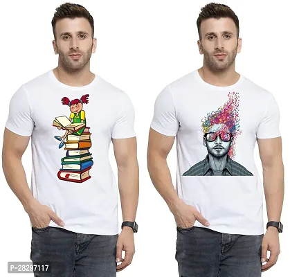 Stylish White Polycotton Printed Round Neck Tees For Men Pack Of 2-thumb0