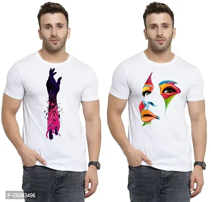 Reliable White Polycotton Printed Round Neck Tees For Men Pack Of 2