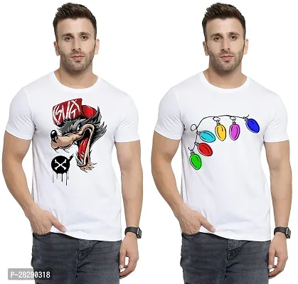 Stylish White Polycotton Half Sleeve Printed Round Neck Tees For Men Pack Of 2-thumb0