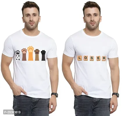 Reliable White Polycotton Printed Round Neck Tees For Men Pack Of 2