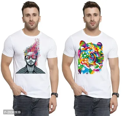 Stylish White Polycotton Half Sleeve Printed Round Neck Tees For Men Pack Of 2-thumb0