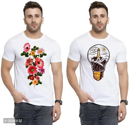 Reliable White Polycotton Printed Round Neck Tees For Men Pack Of 2-thumb0