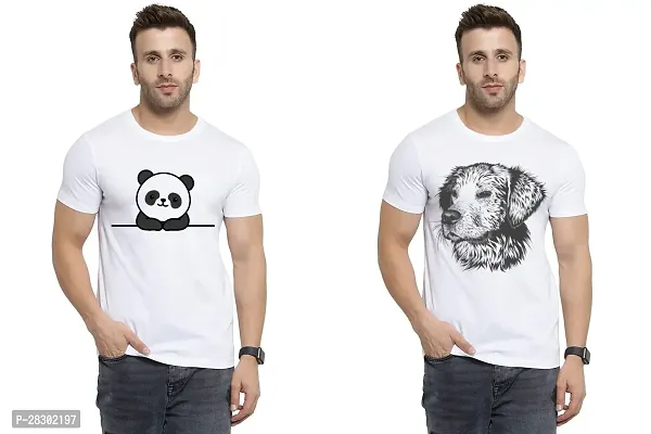 Stylish White Polycotton Half Sleeve Printed Round Neck Tees For Men Pack Of 2-thumb0