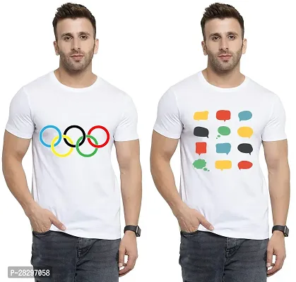 Stylish White Polycotton Printed Round Neck Tees For Men Pack Of 2