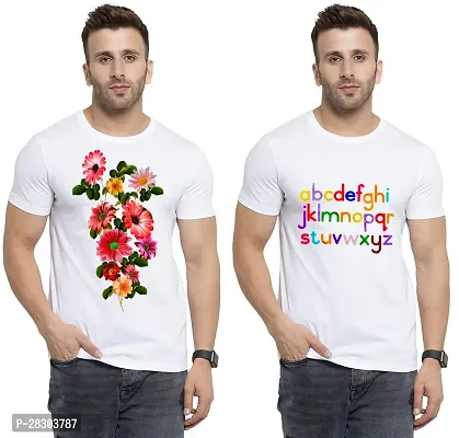 Reliable White Polycotton Printed Round Neck Tees For Men Pack Of 2