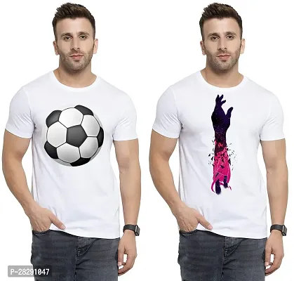 Stylish White Polycotton Half Sleeve Printed Round Neck Tees For Men Pack Of 2