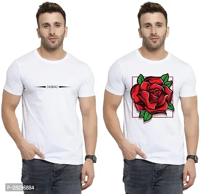 Stylish White Polycotton Printed Round Neck Tees For Men Pack Of 2-thumb0