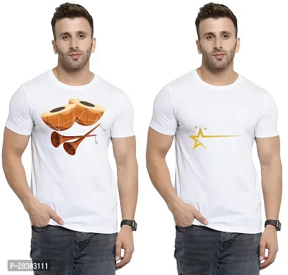 Reliable White Polycotton Printed Round Neck Tees For Men Pack Of 2