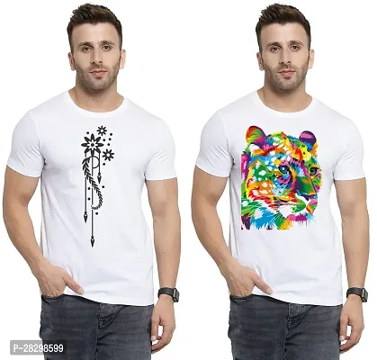 Stylish White Polycotton Printed Round Neck Tees For Men Pack Of 2-thumb0