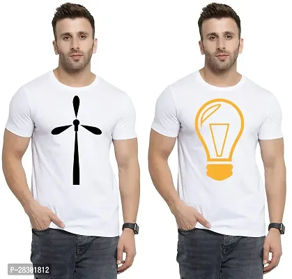 Stylish White Polycotton Half Sleeve Printed Round Neck Tees For Men Pack Of 2-thumb0