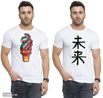 Reliable White Polycotton Printed Round Neck Tees For Men Pack Of 2-thumb0