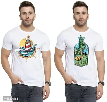 Stylish White Polycotton Half Sleeve Printed Round Neck Tees For Men Pack Of 2-thumb0