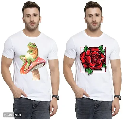 Stylish White Polycotton Half Sleeve Printed Round Neck Tees For Men Pack Of 2-thumb0